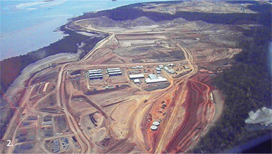 A view from the helicopter of one of the LNG plants under construction on Curtis Island