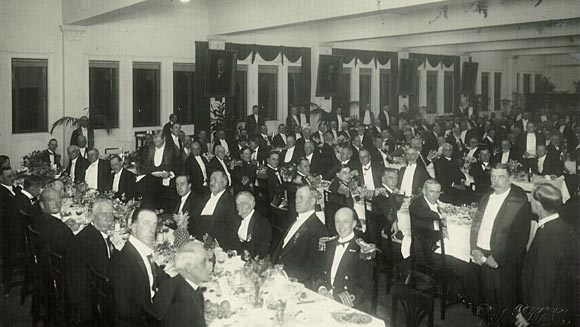 Photograph showing some of the dignitaries attending the Banquet to the Prince of Wales in the Commonwealth Bank Luncheon Hall.