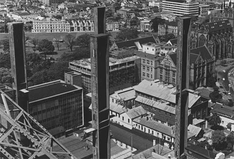 Aerial view from the south-eastern side of the Head Office building during construction.