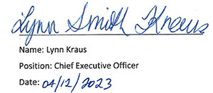 Lynn Kraus's Signature. Position: Chief Executive Officer. Date: 4 December 2023