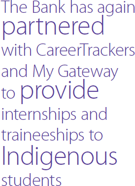 The Bank has again partnered with CareerTrackers and My Gateway to provide internships and traineeships to Indigenous students