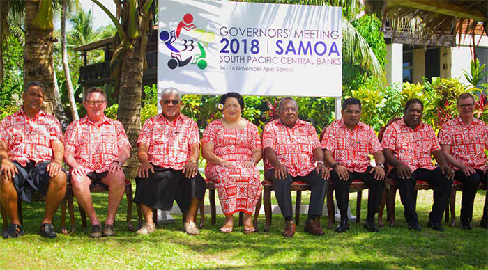 Assistant Governor (Business Services) Lindsay Boulton (far right) with participants at the 2018 South Pacific Central Bank Governors' Meeting, Samoa, November 2018