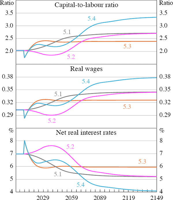 Figure 6: Transitional Dynamics – Scenarios 5.1, 5.2, 5.3 and 5.4