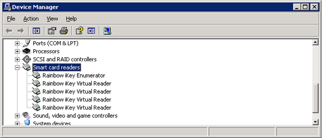 Windows Device Manager, Smart card readers section expanded.